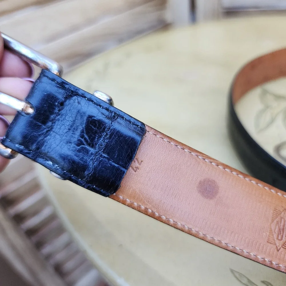 Martin Dingman Sz 42 Black Alligator Grain Italian Calfskin Western Belt Luxury